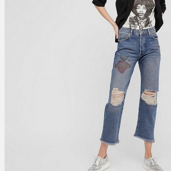 Free People Tattooed Boyfriend Jeans - Picture 3 of 6